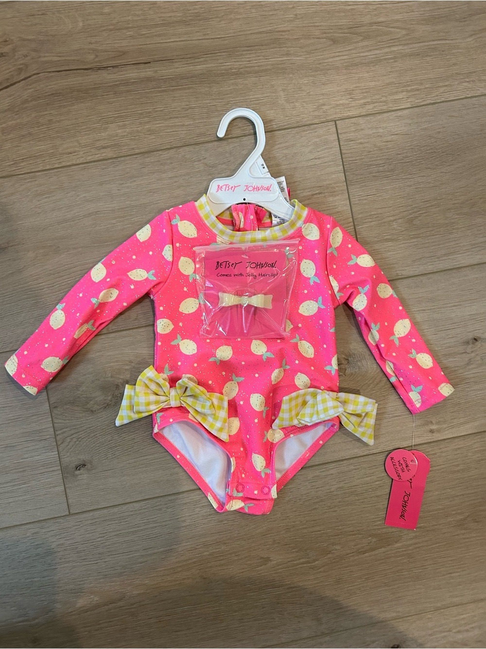 NWT Betsey Johnson Baby Girl Pink Lemon Print One-Piece Swimsuit, 12 Months